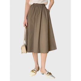 High Elastic Waist A-Line Flare Midi Skirt With Pockets