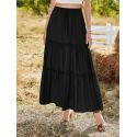 Flare Hem Pleated Solid Chiffon Maxi Skirt